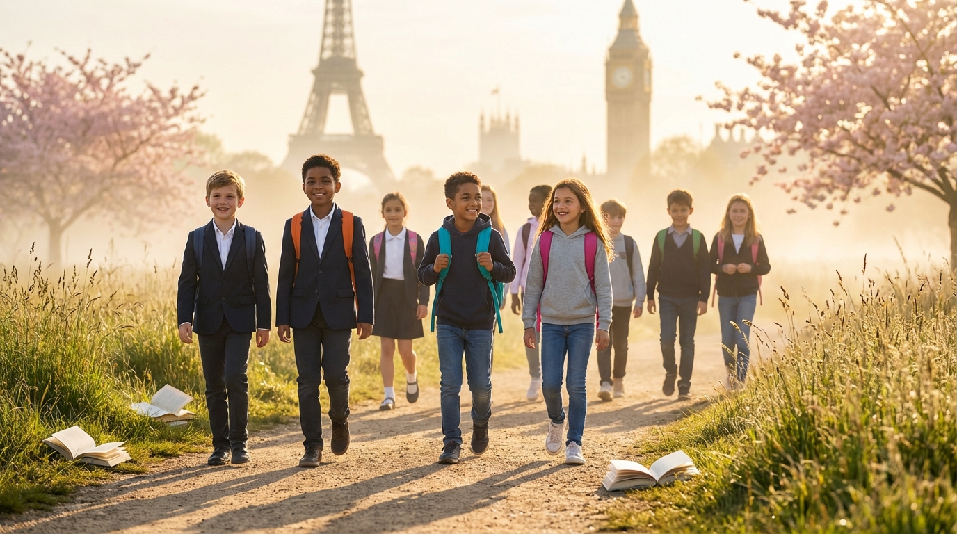 Diverse group of young students embarking on their international education journey